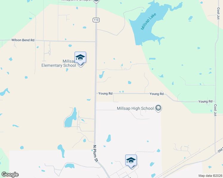 map of restaurants, bars, coffee shops, grocery stores, and more near 190 Young Road in Millsap