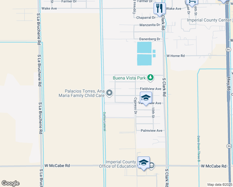 map of restaurants, bars, coffee shops, grocery stores, and more near 1398 Meadowview Avenue in El Centro