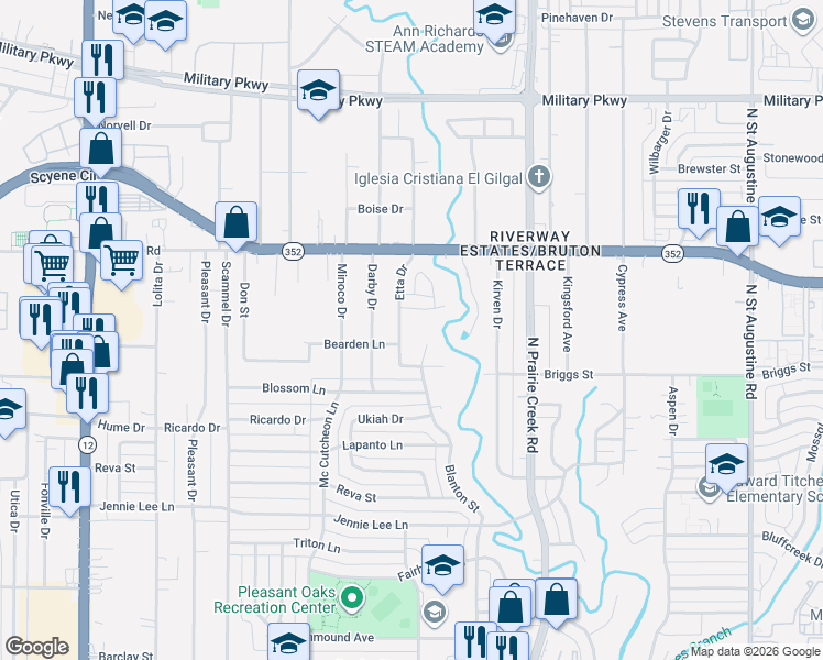 map of restaurants, bars, coffee shops, grocery stores, and more near 8906 Dartway Drive in Dallas