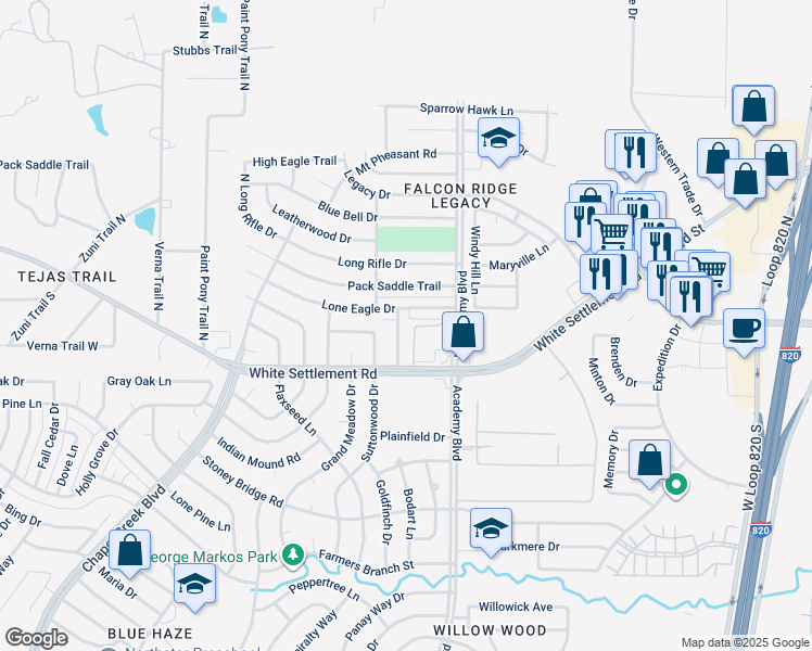 map of restaurants, bars, coffee shops, grocery stores, and more near 9940 Lone Eagle Drive in Fort Worth
