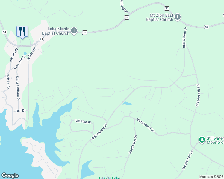 map of restaurants, bars, coffee shops, grocery stores, and more near 73 Fern Ridge Court in Dadeville