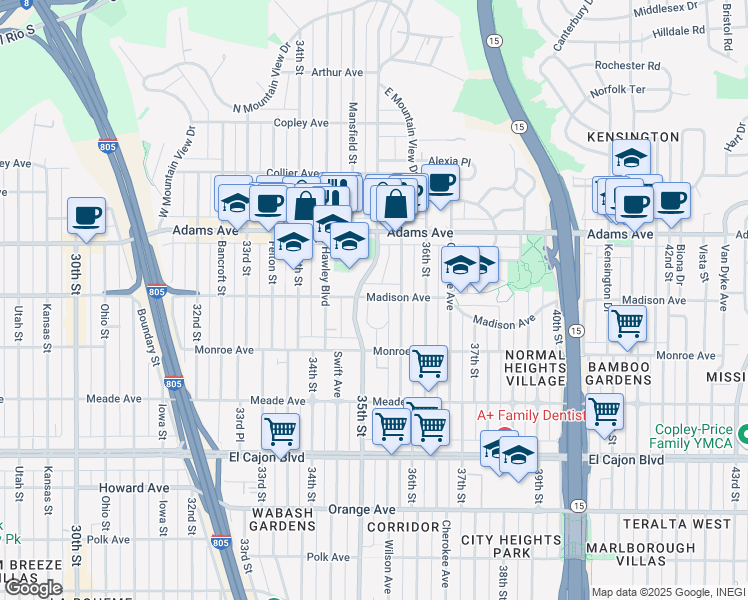 map of restaurants, bars, coffee shops, grocery stores, and more near in San Diego