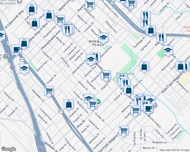 map of restaurants, bars, coffee shops, grocery stores, and more near 3822 Myrtle Street in Dallas