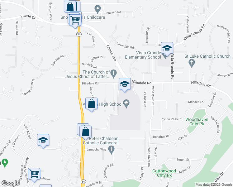 map of restaurants, bars, coffee shops, grocery stores, and more near 1717 La Valhalla Place in El Cajon