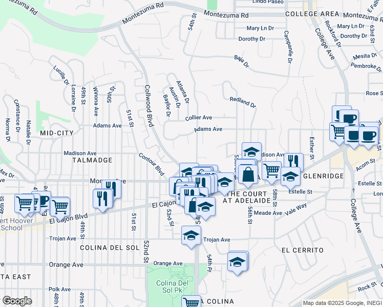 map of restaurants, bars, coffee shops, grocery stores, and more near in San Diego