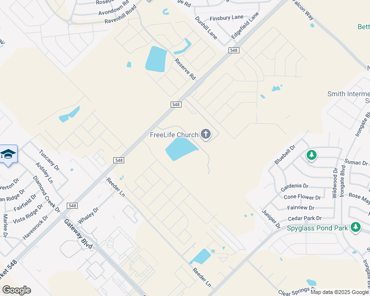 map of restaurants, bars, coffee shops, grocery stores, and more near 1105 Gateway Boulevard in Forney
