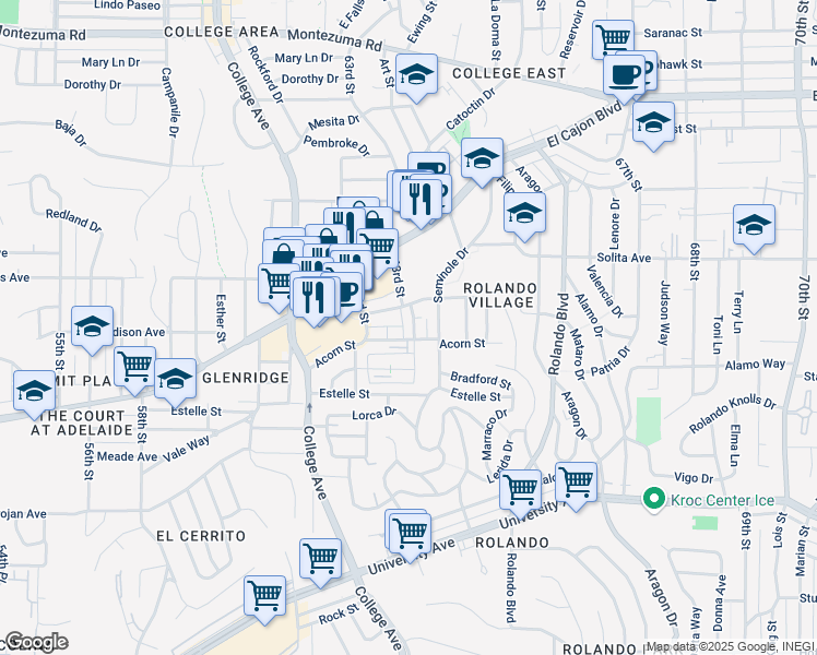 map of restaurants, bars, coffee shops, grocery stores, and more near 6264 1/2 Stanley Avenue in San Diego