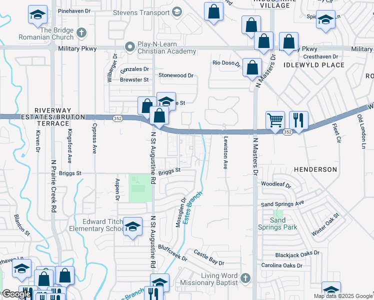 map of restaurants, bars, coffee shops, grocery stores, and more near 9760 Scyene Road in Dallas