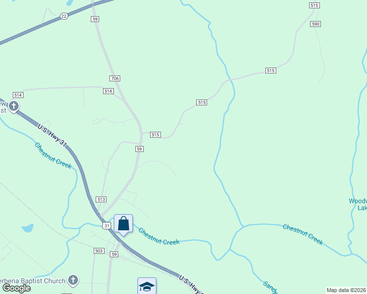 map of restaurants, bars, coffee shops, grocery stores, and more near 100-198 County Road 515 in Chilton