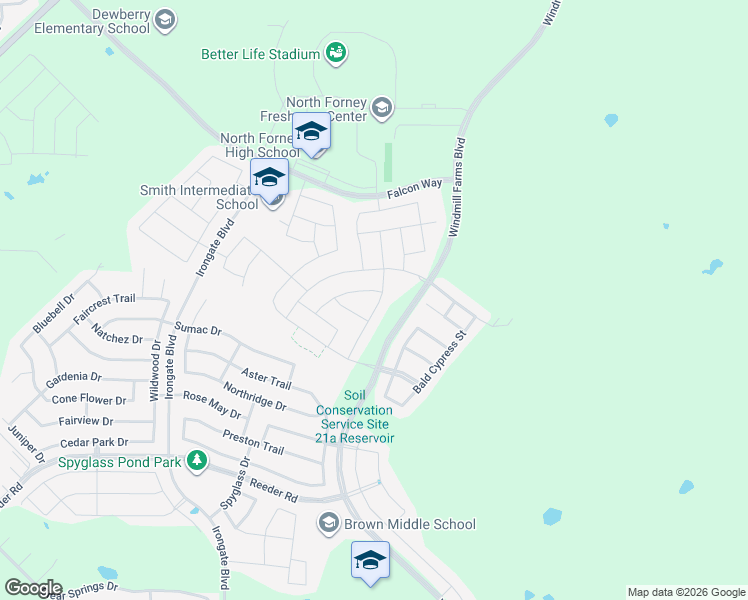 map of restaurants, bars, coffee shops, grocery stores, and more near 3026 Chico Drive in Forney