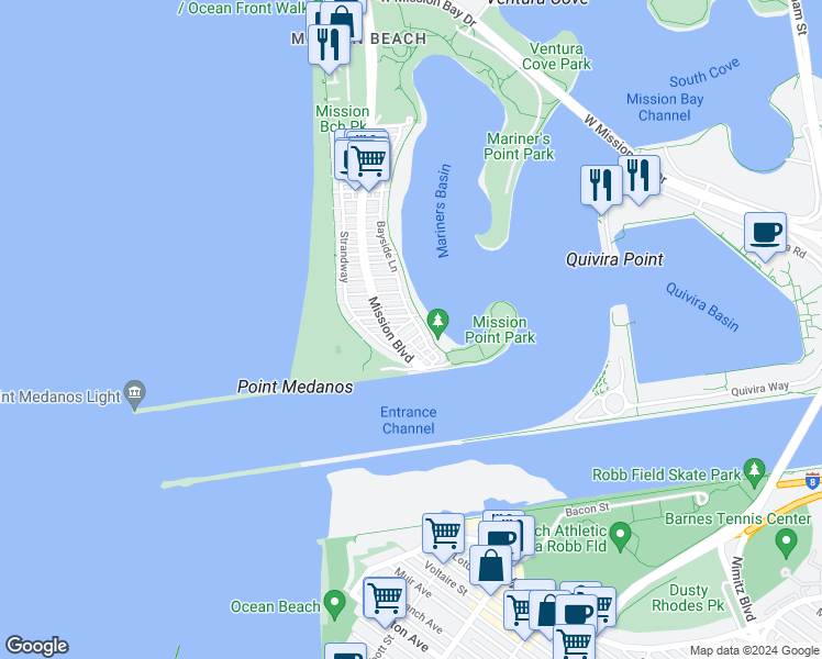 map of restaurants, bars, coffee shops, grocery stores, and more near 824 Allerton Court in San Diego