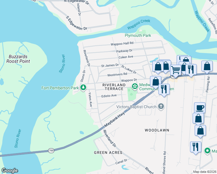 map of restaurants, bars, coffee shops, grocery stores, and more near in Charleston
