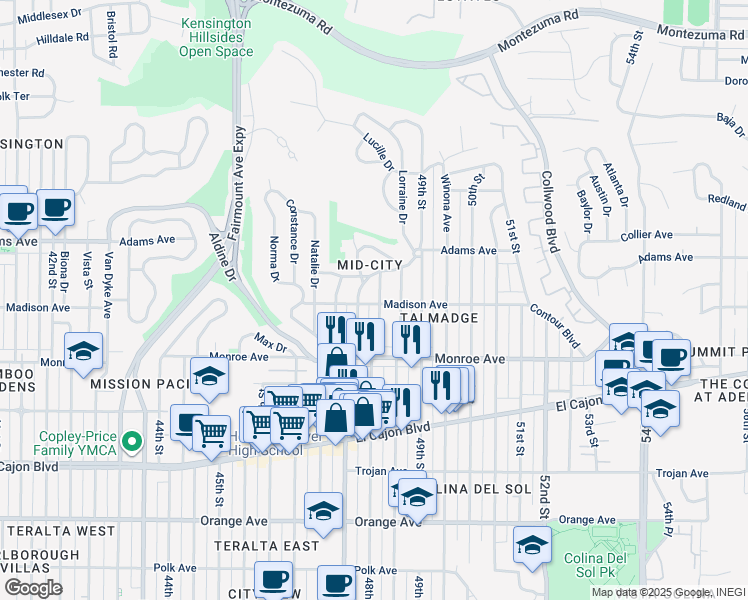 map of restaurants, bars, coffee shops, grocery stores, and more near 4263 48th Street in San Diego