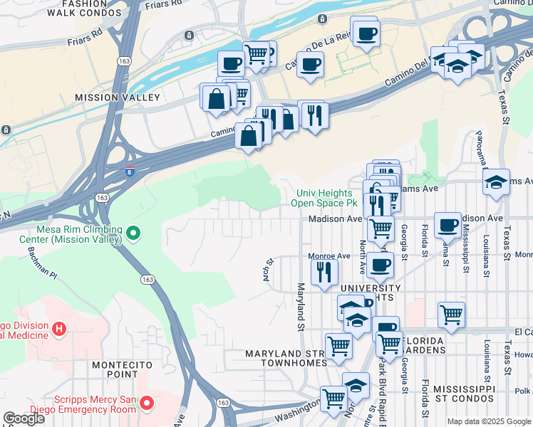 map of restaurants, bars, coffee shops, grocery stores, and more near 1108 Madison Avenue in San Diego