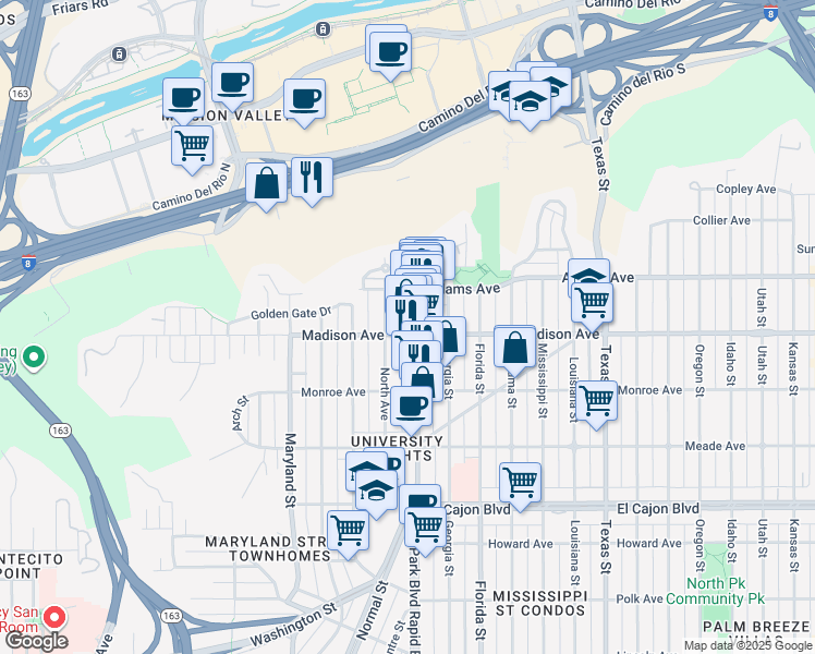 map of restaurants, bars, coffee shops, grocery stores, and more near 4640 North Avenue in San Diego