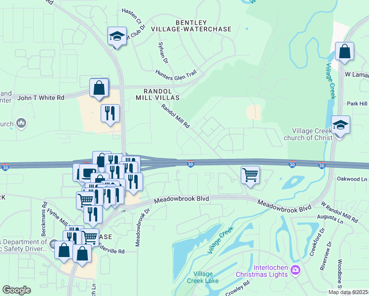 map of restaurants, bars, coffee shops, grocery stores, and more near 8800 Nikos Place in Fort Worth