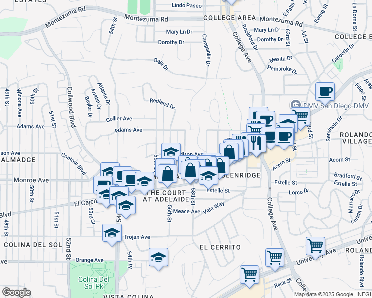 map of restaurants, bars, coffee shops, grocery stores, and more near in San Diego