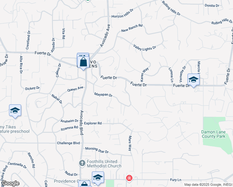 map of restaurants, bars, coffee shops, grocery stores, and more near 4339 Mayapan Drive in La Mesa
