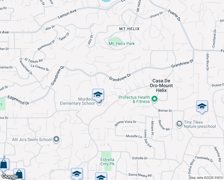 map of restaurants, bars, coffee shops, grocery stores, and more near 4627 Grandview Terrace in La Mesa