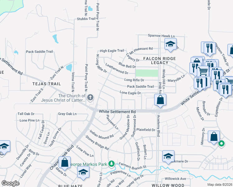 map of restaurants, bars, coffee shops, grocery stores, and more near 10117 Lone Eagle Drive in Fort Worth