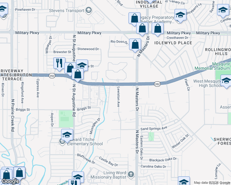 map of restaurants, bars, coffee shops, grocery stores, and more near 2911 Lewiston Avenue in Dallas