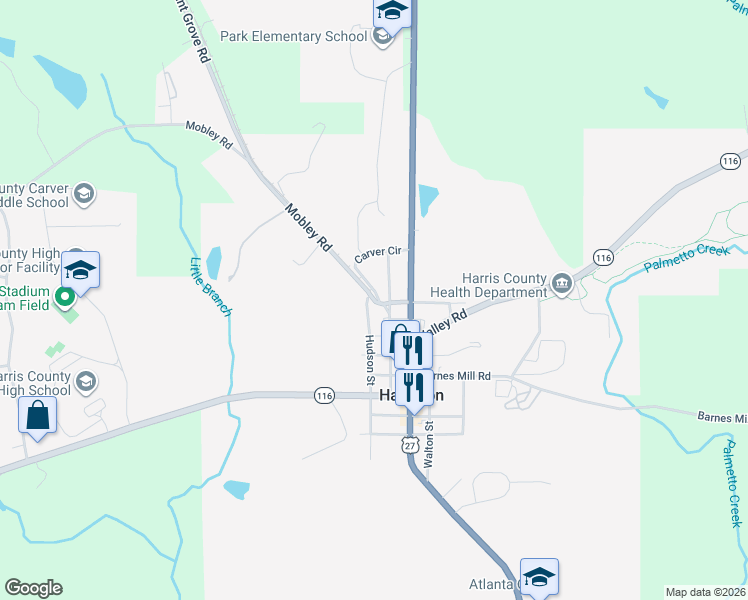 map of restaurants, bars, coffee shops, grocery stores, and more near 521 Jones Lane in Hamilton