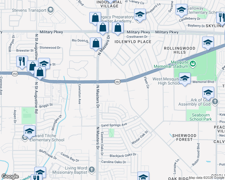 map of restaurants, bars, coffee shops, grocery stores, and more near 2834 Namur Street in Dallas
