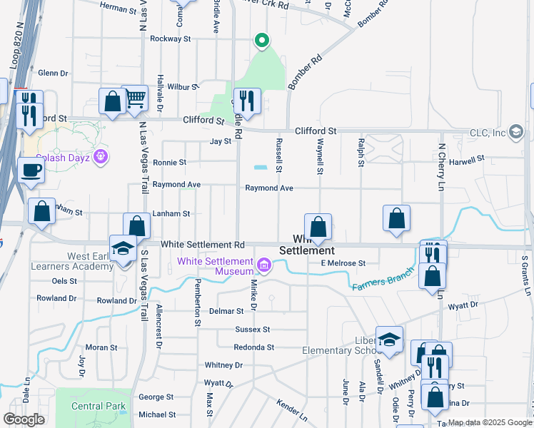 map of restaurants, bars, coffee shops, grocery stores, and more near 119 Russell St in Fort Worth