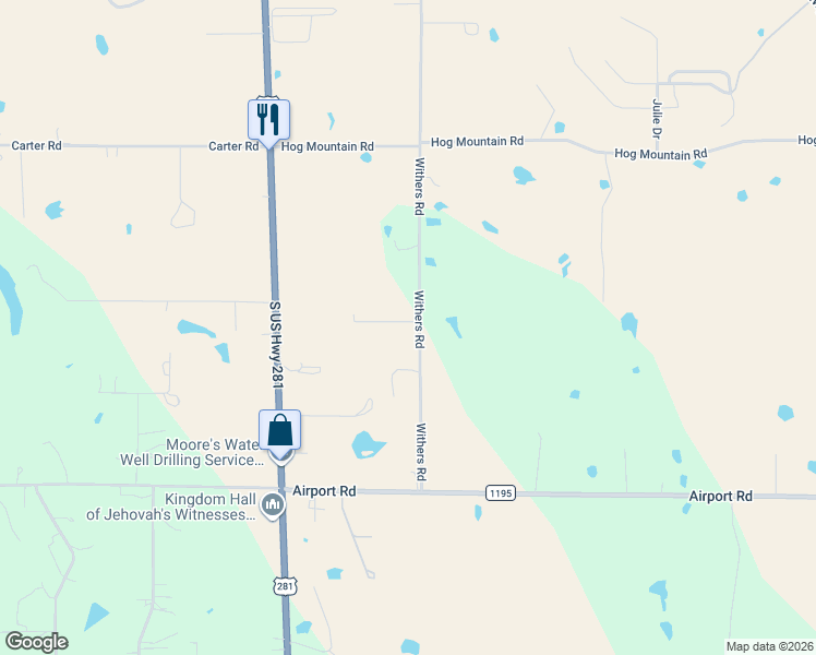 map of restaurants, bars, coffee shops, grocery stores, and more near 33 Roberts Road in Mineral Wells