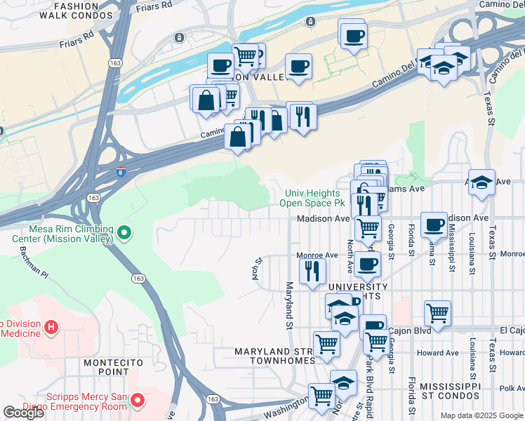 map of restaurants, bars, coffee shops, grocery stores, and more near 1111 Golden Gate Drive in San Diego