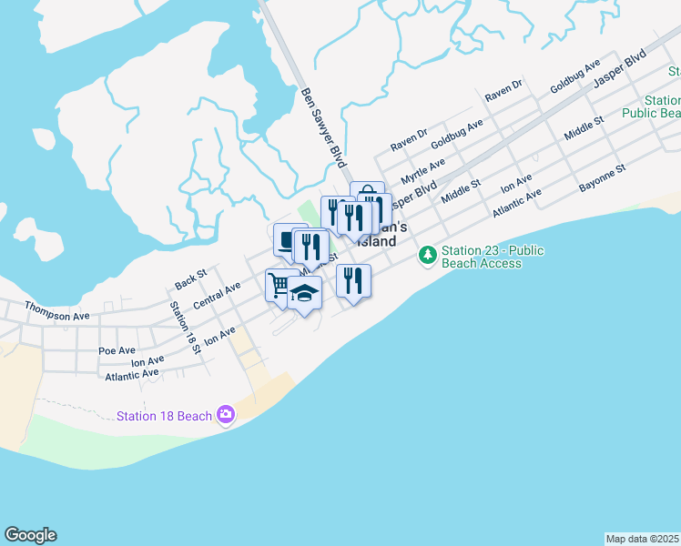map of restaurants, bars, coffee shops, grocery stores, and more near 2112 Ion Avenue in Sullivan's Island