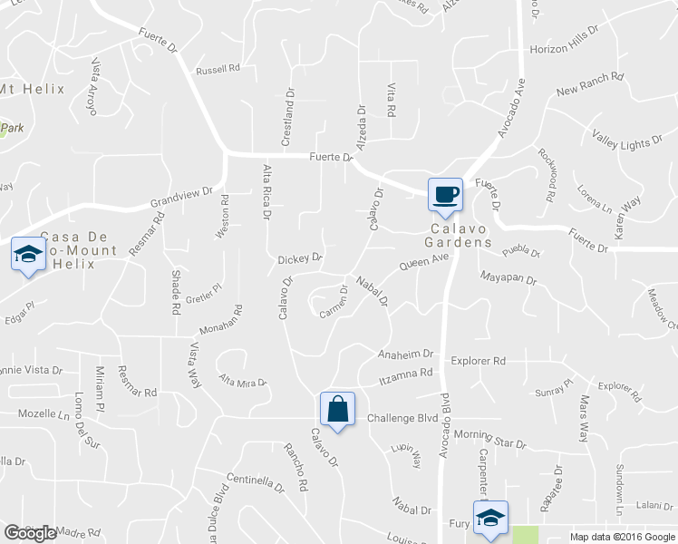map of restaurants, bars, coffee shops, grocery stores, and more near 4482 Calavo Drive in La Mesa