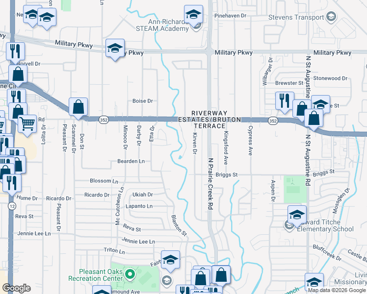 map of restaurants, bars, coffee shops, grocery stores, and more near 20 Curvilinear Court in Dallas