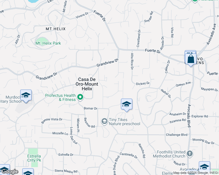 map of restaurants, bars, coffee shops, grocery stores, and more near 10548 Gretler Place in La Mesa