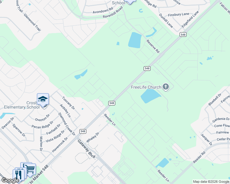 map of restaurants, bars, coffee shops, grocery stores, and more near 13919-14131 Farm to Market 548 in Forney