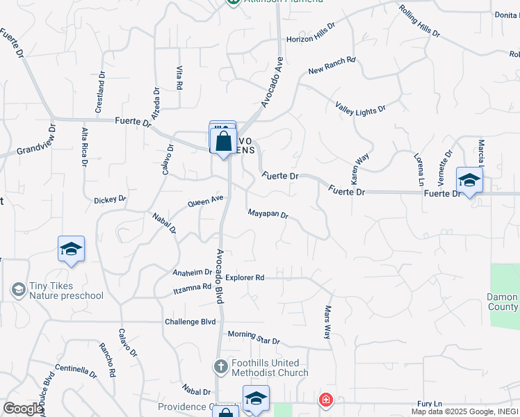 map of restaurants, bars, coffee shops, grocery stores, and more near 4539 Mayapan Drive in La Mesa