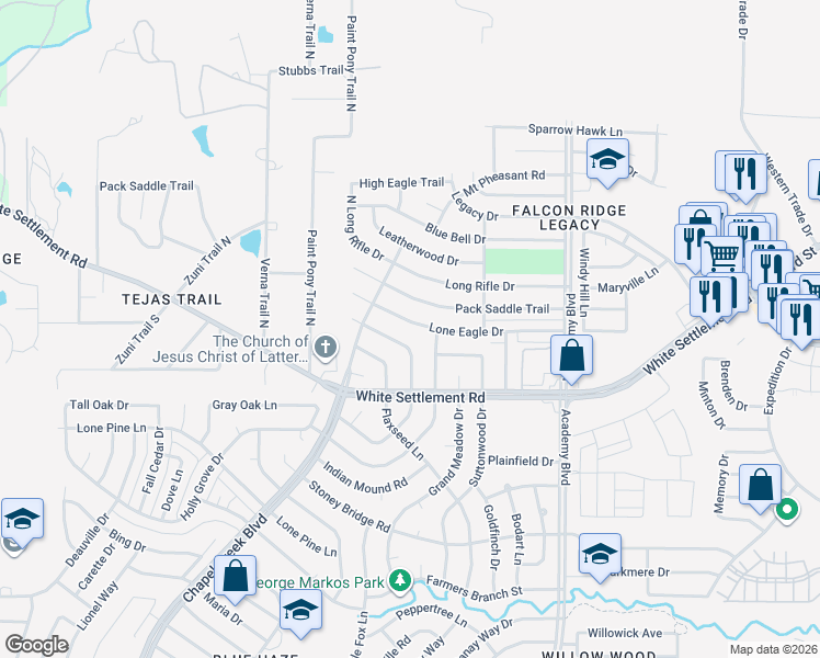 map of restaurants, bars, coffee shops, grocery stores, and more near 10117 Lone Eagle Dr in Fort Worth