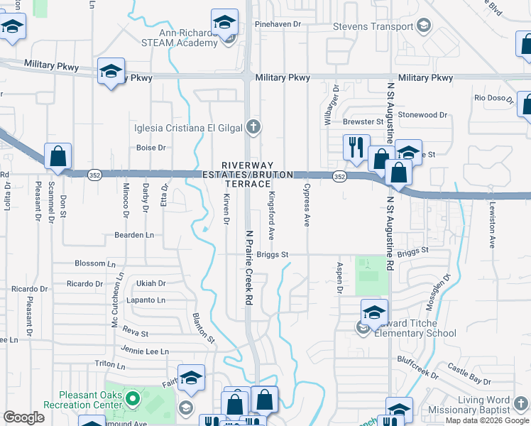 map of restaurants, bars, coffee shops, grocery stores, and more near 2903 Kingsford Avenue in Dallas