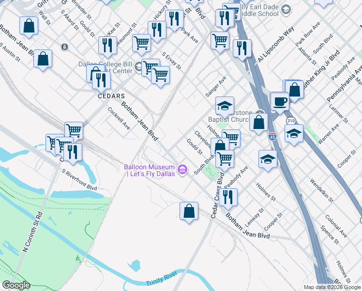 map of restaurants, bars, coffee shops, grocery stores, and more near 2708 Parnell Street in Dallas
