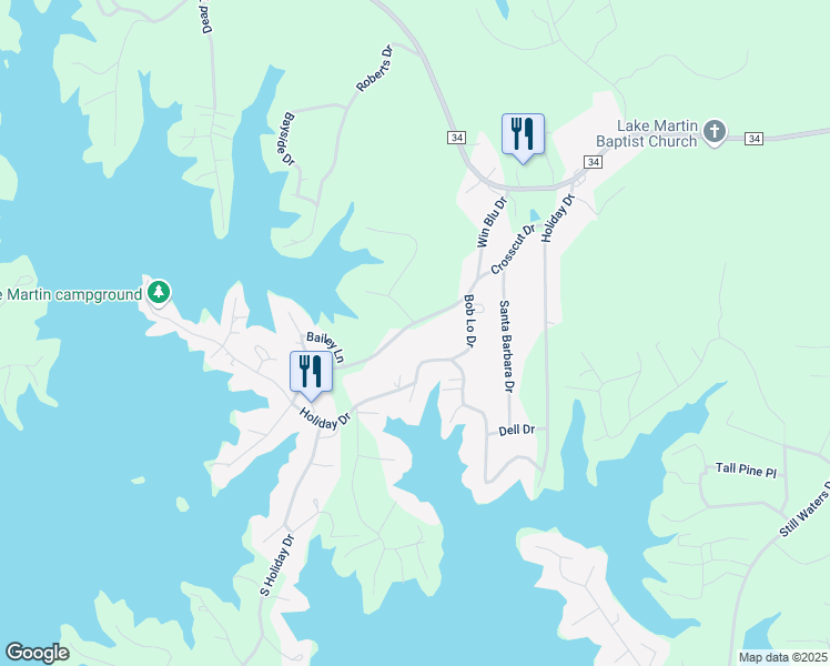 map of restaurants, bars, coffee shops, grocery stores, and more near 435 Win Blu Drive in Dadeville
