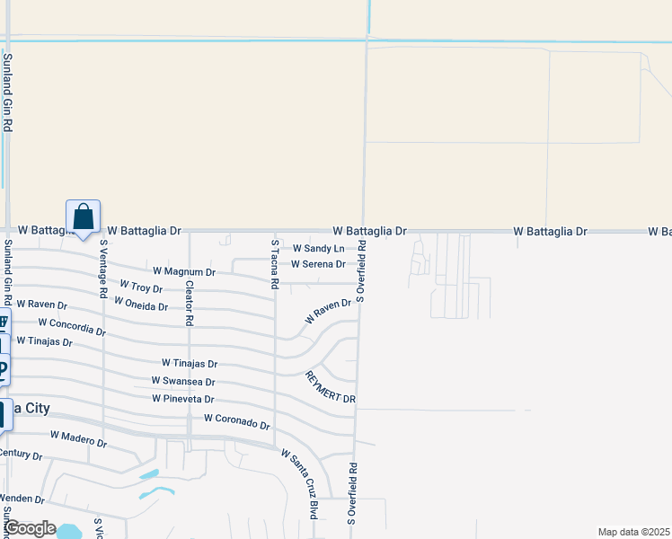 map of restaurants, bars, coffee shops, grocery stores, and more near 8161 West Serena Drive in Arizona City