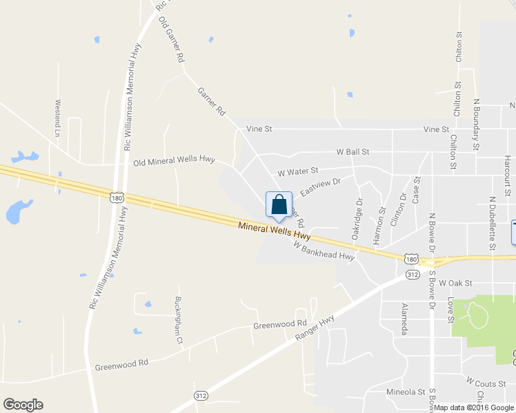 map of restaurants, bars, coffee shops, grocery stores, and more near 1515 West Bankhead Highway in Weatherford