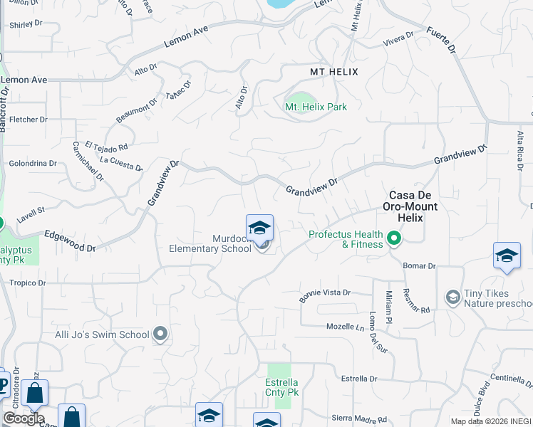 map of restaurants, bars, coffee shops, grocery stores, and more near 9875 Grandview Drive in La Mesa