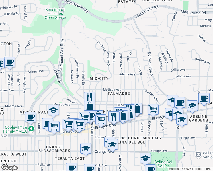 map of restaurants, bars, coffee shops, grocery stores, and more near 4626 Estrella Avenue in San Diego