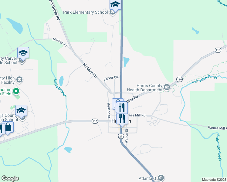 map of restaurants, bars, coffee shops, grocery stores, and more near 521 Jones Lane in Hamilton