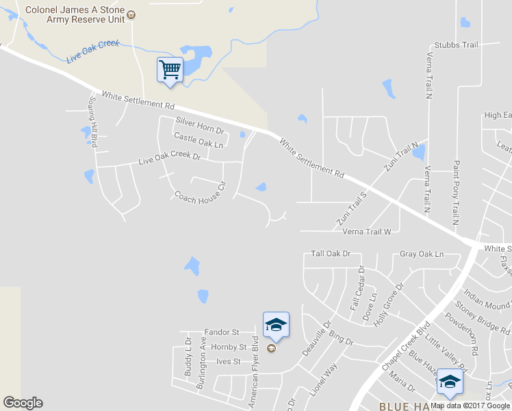 map of restaurants, bars, coffee shops, grocery stores, and more near 10805 Broken Arrow Trail in Fort Worth