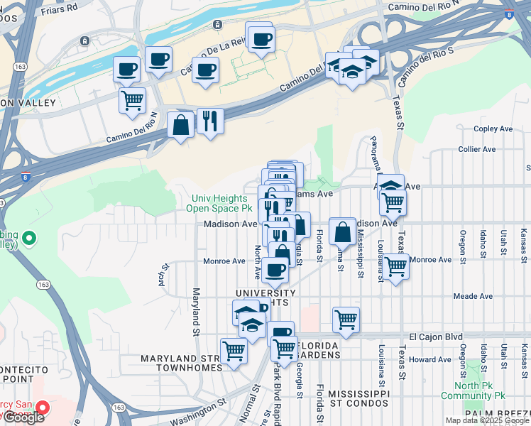 map of restaurants, bars, coffee shops, grocery stores, and more near 4640 North Avenue in San Diego