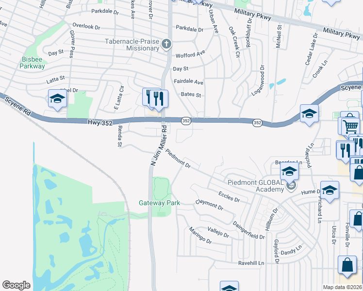 map of restaurants, bars, coffee shops, grocery stores, and more near 2914 Victorian Forest Drive in Dallas