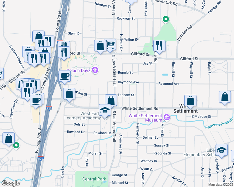 map of restaurants, bars, coffee shops, grocery stores, and more near 200 N Las Vegas Trail in White Settlement
