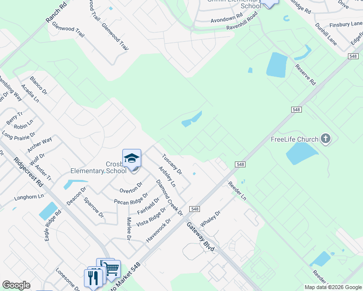 map of restaurants, bars, coffee shops, grocery stores, and more near 13875 Farm to Market 548 in Forney